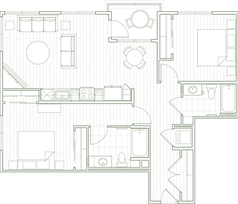 Floor plan for 2 beds, 2 baths, 1097 sqft