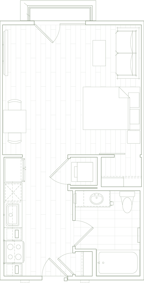 Floor plan for studio, 1 bath, 511 sqft