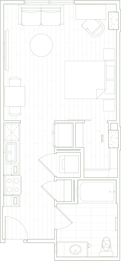 Floor plan for studio, 1 bath, 527 sqft