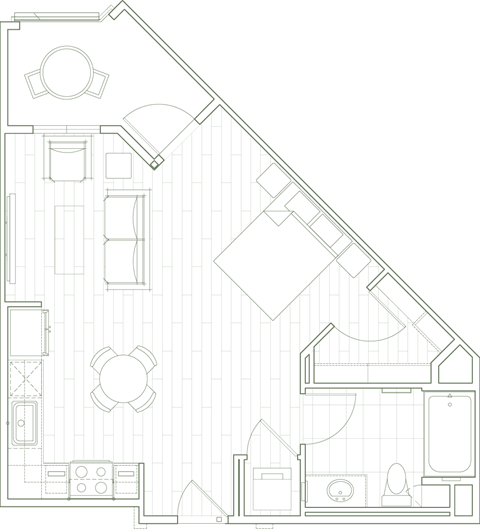 Floor plan for studio, 1 bath, 572 sqft