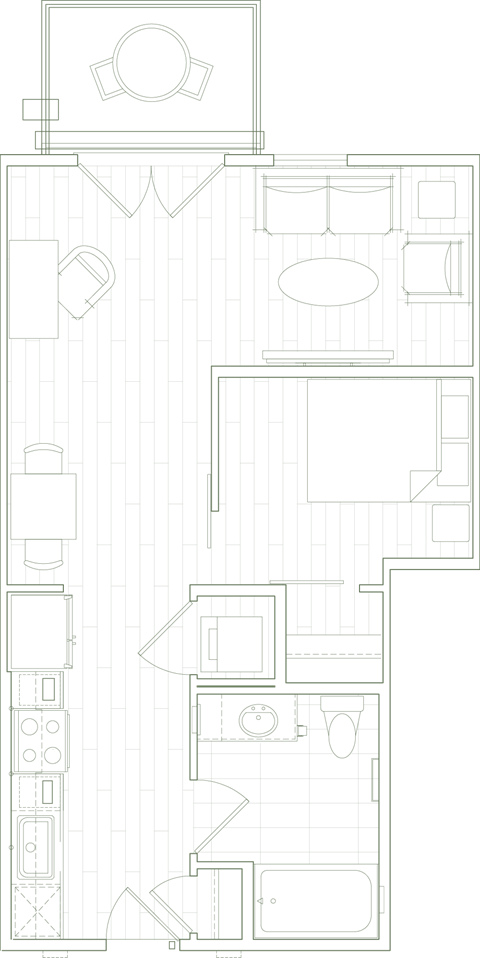 Floor plan for studio, 1 bath, 579 sqft