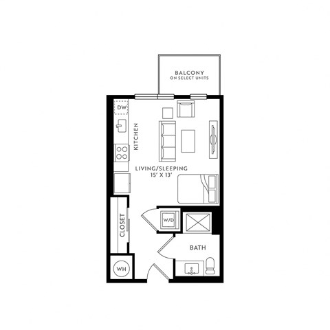 Floor plan for studio, 1 bath, 441 sqft