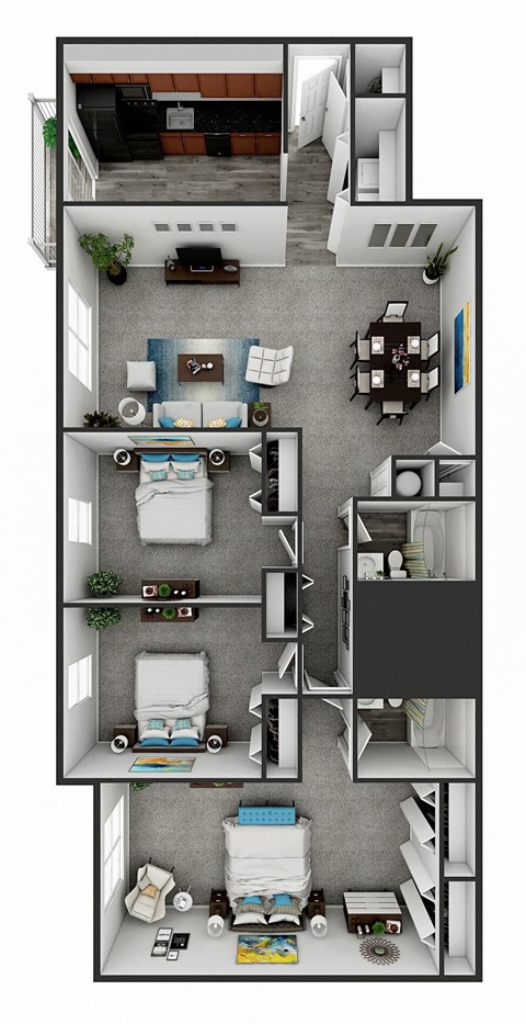 Floor plan for 3 beds, 2 baths, 1540 sqft