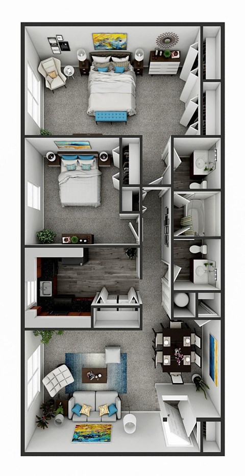 Floor plan for 2 beds, 1.5 baths, 1240 sqft