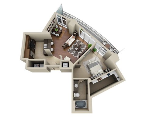 Floor plan for 1 bed, 1 bath, 1028 sqft