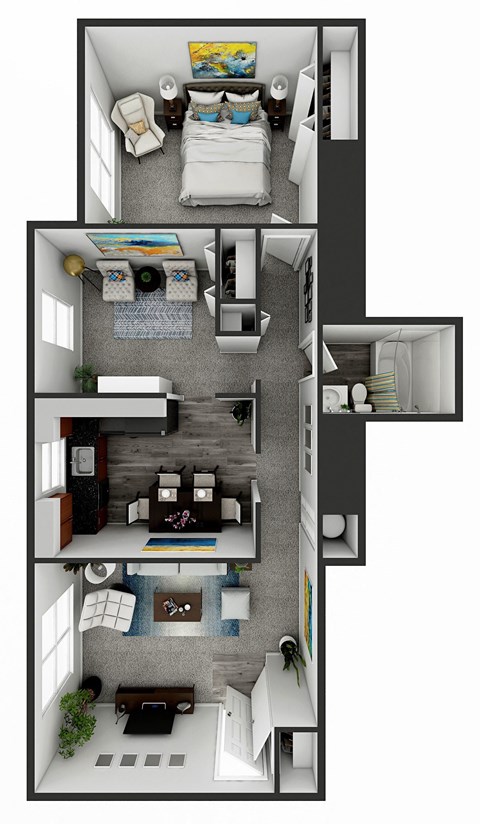Floor plan for 1 bed, 1 bath, 1080 sqft