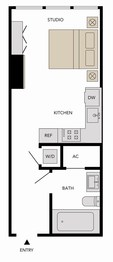 Floor plan for studio, 1 bath, 498 sqft