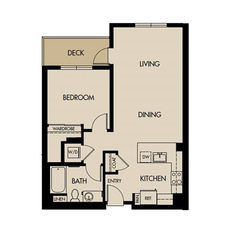 Floor plan for 1 bed, 1 bath, 760 sqft