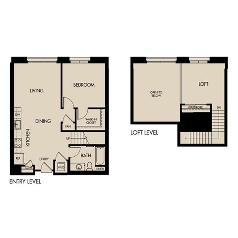 Floor plan for 1 bed, 1 bath, 910 sqft