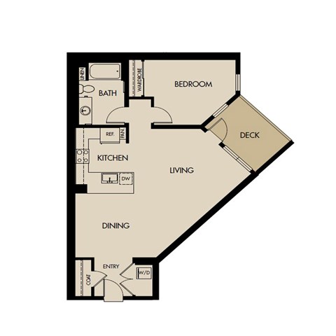 Floor plan for 1 bed, 1 bath, 875 sqft
