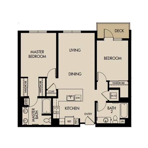 Floor plan for 2 beds, 2 baths, 1082 sqft