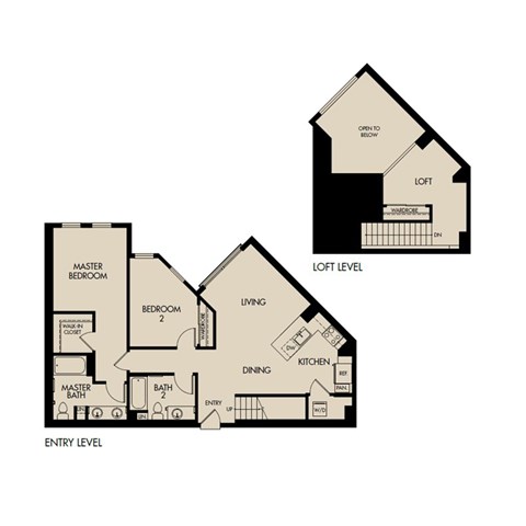Floor plan for 2 beds, 2 baths, 1305 sqft