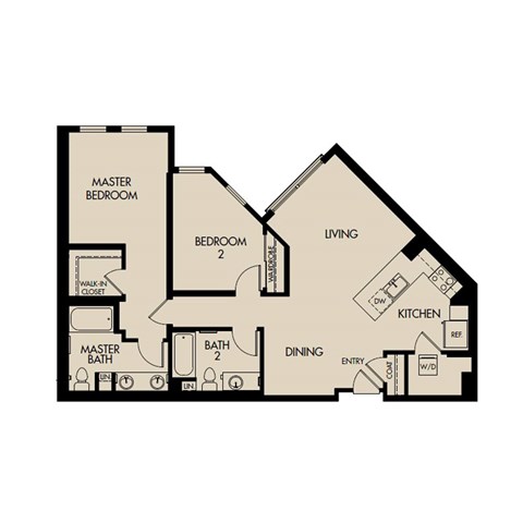 Floor plan for 2 beds, 2 baths, 1100 sqft