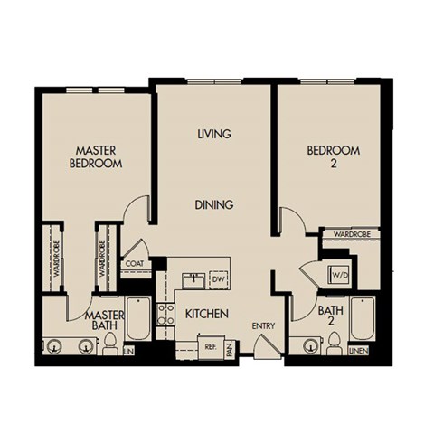 Floor plan for 2 beds, 2 baths, 1153 sqft
