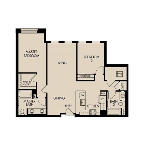 Floor plan for 2 beds, 2 baths, 1103 sqft