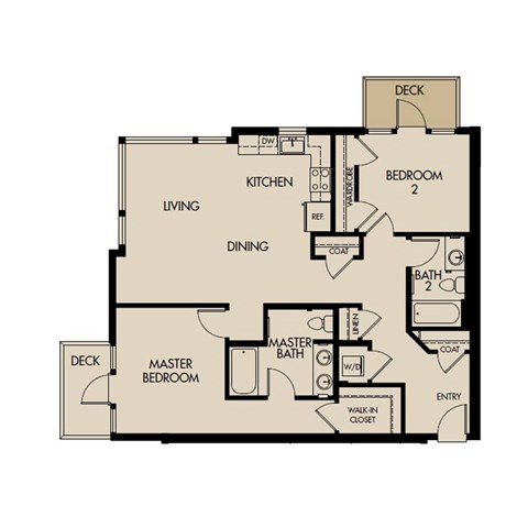 Floor plan for 2 beds, 2.5 baths, 1141 sqft