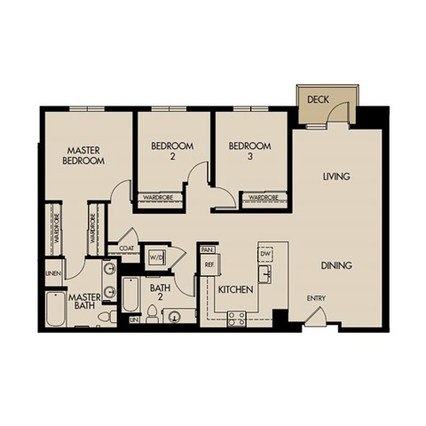 Floor plan for 3 beds, 2 baths, 1404 sqft