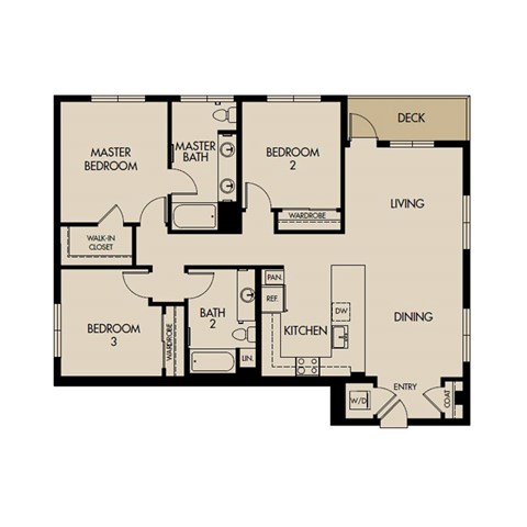 Floor plan for 3 beds, 2 baths, 1392 sqft