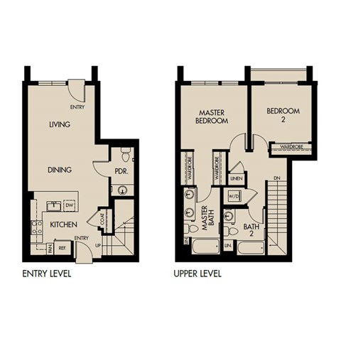 Floor plan for 2 beds, 2.5 baths, 1147 sqft