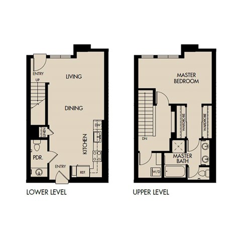Floor plan for 1 bed, 1.5 baths, 1032 sqft