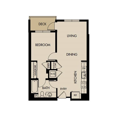 Floor plan for 1 bed, 1 bath, 612 sqft