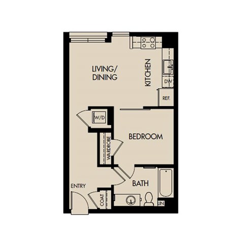 Floor plan for 1 bed, 1 bath, 546 sqft