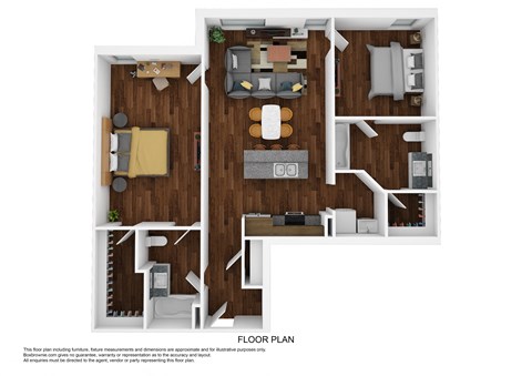 Floor plan for 2 beds, 2 baths, 981 sqft