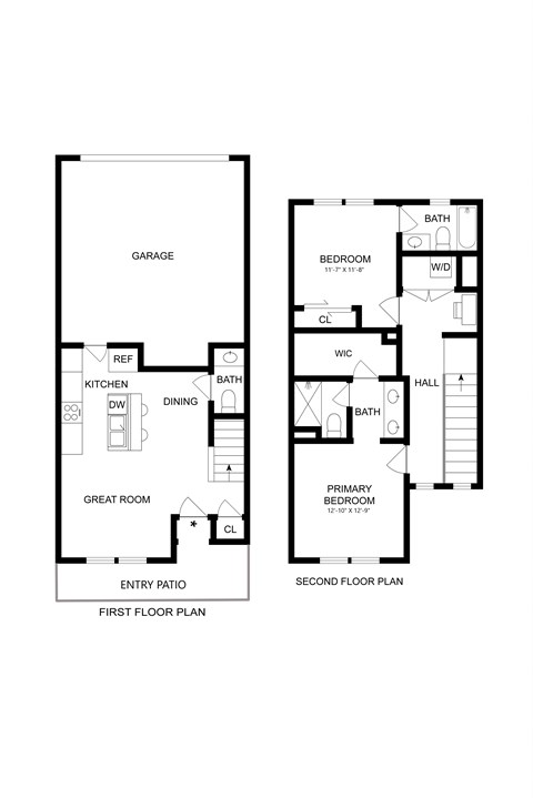 Floor plan for 2 beds, 2.5 baths, 1134 sqft