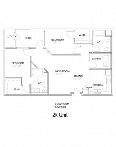 Floor plan for 2 beds, 2 baths, 1120 sqft