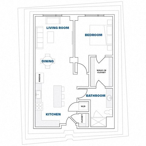 Floor plan for 1 bed, 1 bath, 925 sqft