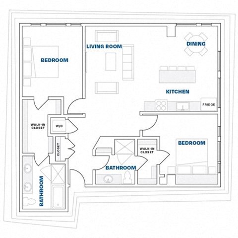 Floor plan for 2 beds, 2 baths, 1334 sqft
