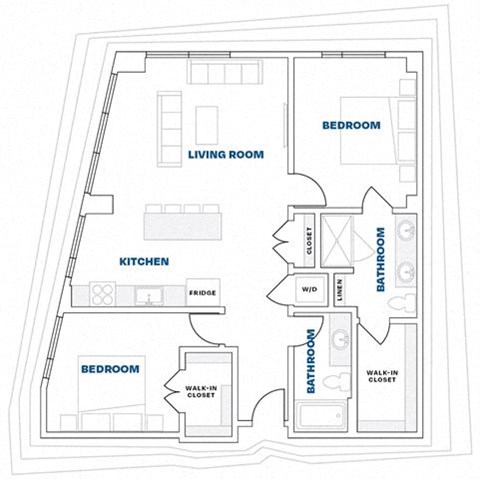 Floor plan for 2 beds, 2 baths, 1158 sqft
