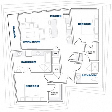 Floor plan for 2 beds, 2 baths, 1204 sqft
