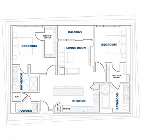 Floor plan for 2 beds, 2 baths, 1206 sqft