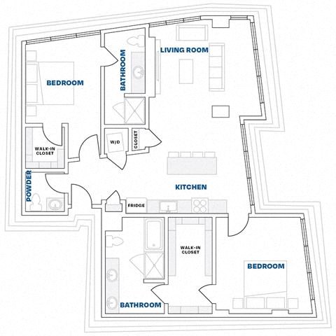 Floor plan for 2 beds, 2 baths, 1324 sqft