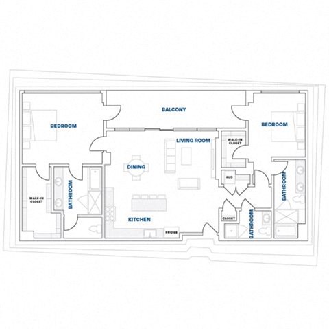 Floor plan for 2 beds, 2 baths, 1589 sqft
