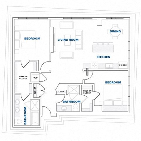 Floor plan for 2 beds, 2 baths, 1334 sqft