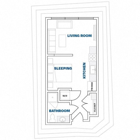 Floor plan for studio, 1 bath, 465 sqft
