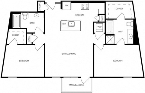 Floor plan for 2 beds, 2 baths, 1224 sqft