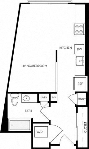 Floor plan for studio, 1 bath, 545 sqft