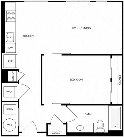 Floor plan for studio, 1 bath, 711 sqft
