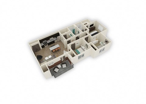 Floor plan for 3 beds, 2 baths, 1183 sqft