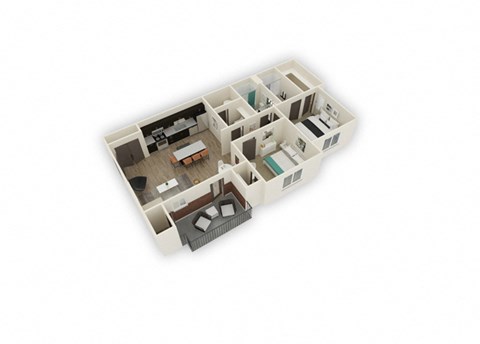 Floor plan for 2 beds, 2 baths, 1079 sqft