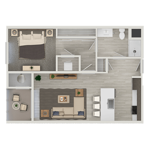Floor plan for 1 bed, 1 bath, 694 sqft