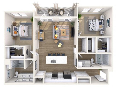 Floor plan for 2 beds, 2 baths, 1244 sqft