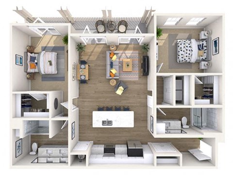 Floor plan for 2 beds, 2 baths, 1244 sqft