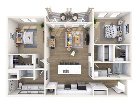 Floor plan for 2 beds, 2 baths, 1302 sqft