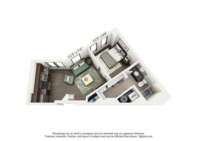 Floor plan for studio, 1 bath, 531 sqft