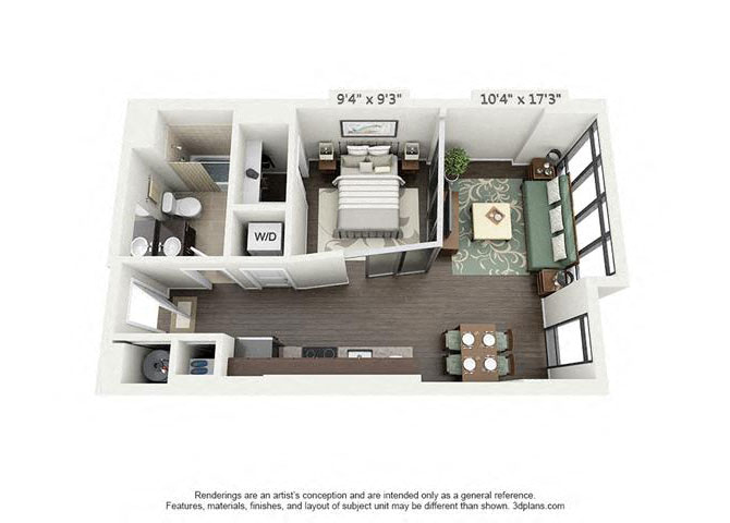 Floor plan for 1 bed, 1 bath, 546 sqft
