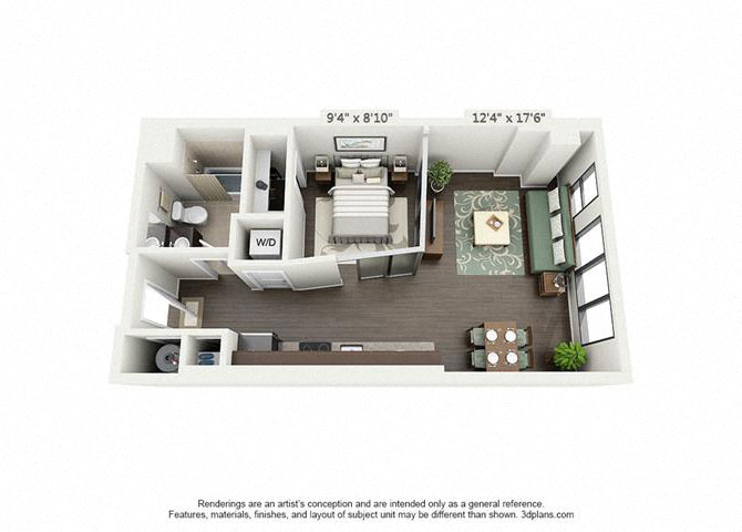 Floor plan for studio, 1 bath, 574 sqft
